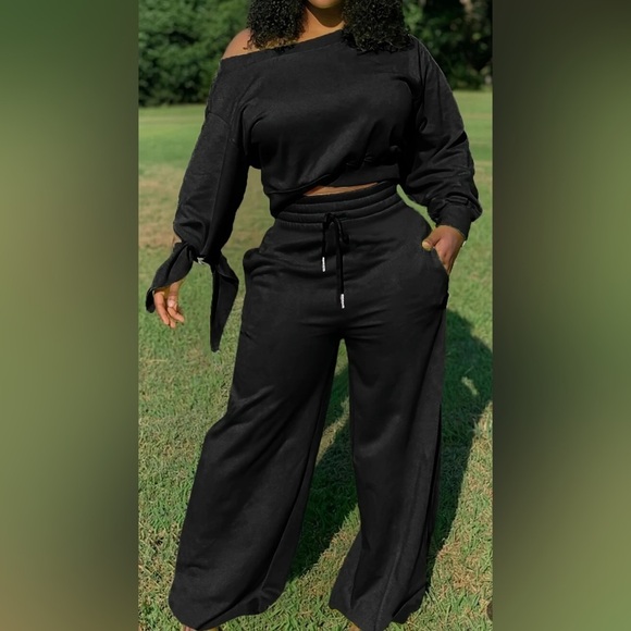 2 Piece: Slanted Shoulder Long Sleeve Tops w/Matching Drawstring Pants, NWOT - Picture 8 of 10